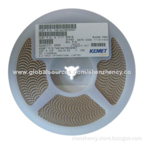 KEMET SMD Tantalum Capacitor, T491A475K025AT, 4.7UF, 25V, 10%, 1206, A Case